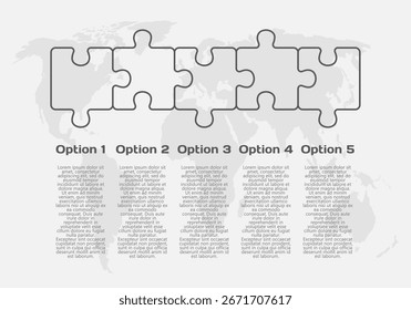 Vector contour diagram infographic process on 5 parts, options or processes. Template timeline for graph, presentation and chart. Five steps transparent part puzzle pieces for business, flow concept