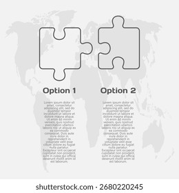 Vector contour diagram infographic process on 2 parts, options or processes. Template timeline for graph, presentation and chart. Two steps transparent part puzzle pieces for business, flow concept