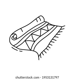 Vector contour doodle drawing of a beach blanket on an isolated white background. Illustration for background, sticker, decorative print.