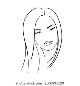 Vector contour drawing of a beautiful girl. Woman's face with long hair. outline