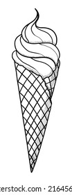 VECTOR CONTOUR DRAWING OF ICE CREAM WITH A WAFFLE CONE ON A WHITE BACKGROUND