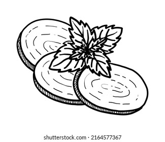VECTOR CONTOUR DRAWING OF MOZZARELLA CHEESE SLICES ON A WHITE BACKGROUND