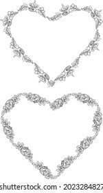 Dibujos de contorno vectorial de formas de corazón decorativas a partir de elementos de diseño floral vintage