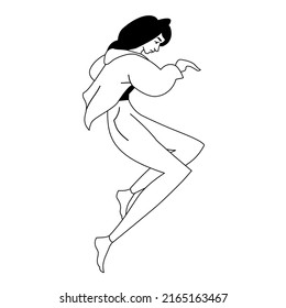 Vector contour girl or woman jumped up