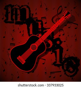 Vector contour guitar on a music background and the words Jazz in the background.It can be used as a poster, advertising or separately.