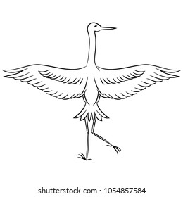vector contour heron bird flying wings on white childish coloring book