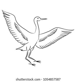 vector contour heron bird flying wings on white childish coloring book