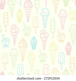 Vector contour ice cream seamless pattern