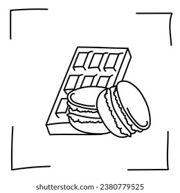 Vector. Iconos de contorno. Iconos de línea de postres y platos dulces. Caramelos, chocolate, pasteles, donuts, helados en forma de boceto. Juego de iconos, golpe. Carteles dibujados a mano. Juego de doodles de postres y dulces.