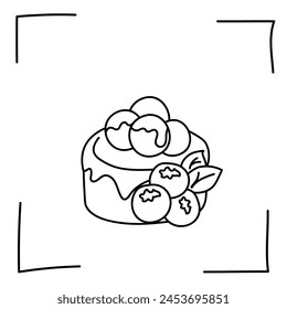 Vektorgrafik. Kontursymbole. Line Icons von Desserts und süße Gerichte. Süßigkeiten, Schokolade, Kuchen, Donuts, Eis im Skizzenstil. Symbole gesetzt, Kontur. Handgezeichnete Schilder. Desserts und Süßigkeiten Doodle-Set.