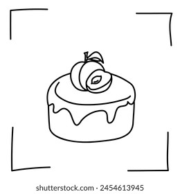 Vector. Contour icons. Line icons of desserts and sweet dishes. Cakes with fruit and nut toppings, ice cream in sketch style. Icons set,  stroke. Hand signs. Set of doodle desserts and sweets.