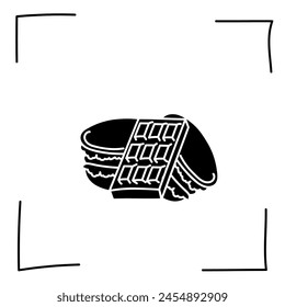 Vector. Contour icons. Line icons of desserts and sweet dishes. Macarons with fruit, nut and chocolate filling in sketch style. Icons set,  stroke. Hand signs. Set of doodle desserts and sweets.