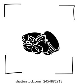 Vector. Contour icons. Line icons of desserts and sweet dishes. Macarons with fruit, nut and chocolate filling in sketch style. Icons set,  stroke. Hand signs. Set of doodle desserts and sweets.