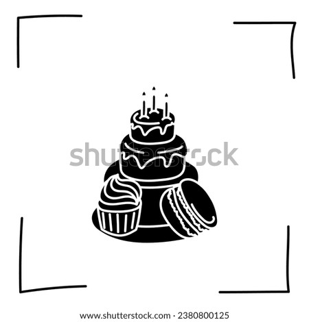 Vector. Contour icons. Line icons of desserts and sweet dishes. Candies, chocolate, cakes, donuts, ice cream in sketch style. Icons set,  stroke. Hand drawn signs. Desserts and sweets doodle set.
