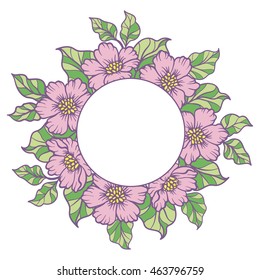 vector, contour, illustration, abstraction, round frame, flowers, wreath, leaves, summer