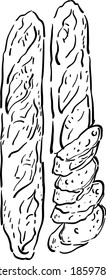 Vector contour illustration with baguette, sliced baguette