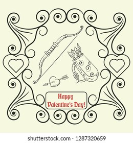 vector contour illustration coloring on the theme of Valentines day, heart tied with a bow, ready for the layout design, postcards, stickers and printed materials
