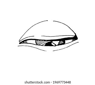 Vector contour illustration. An eye that looks into space. Emotions in a person's gaze. Symbolism, signs.