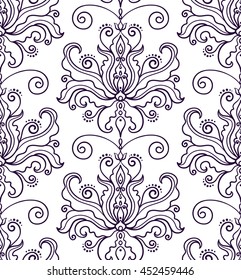 vector, contour, illustration, flower, seamless pattern, element for design, abstract, swirls, oriental style