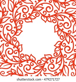 vector, contour illustration, frame, wreath of branches, interlacing, leaves, tree, abstraction, design element