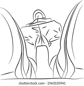 Vector contour illustration of a man from below.