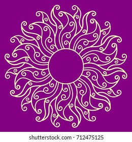 vector, contour illustration, mandala, sun, curl, yellow, abstraction, design element