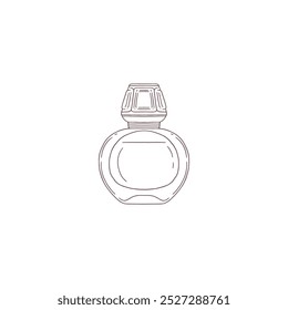 Ilustración de contorno de Vector con un ícono de perfume en una botella de vidrio vintage aislada sobre un fondo blanco. Ideal para los amantes de la belleza que buscan elegancia.