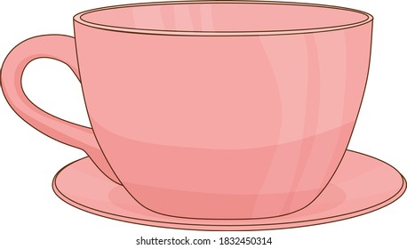 vector contour illustration of porcelain coffee cup with saucer pink 