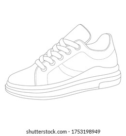 Shoes Sneaker Outline Drawing Vector Sneakers Stock Vector (Royalty ...