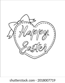 Vector contour illustration. Sticker, label, postcard, coloring with the image of a heart with the inscription Happy Easter.