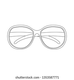 Vector Contour Illustration of Sunglasses. Drawing of Eyeglasses in Line Art Style. Black Outline Drawing of Glasses isolated on White Background. Concept of Summer Object