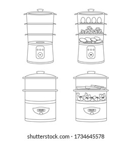 Vector contour illustration of various types of steamer.