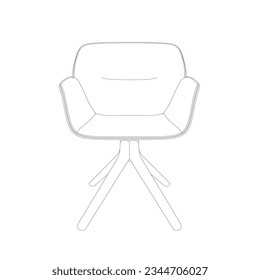 Vector contour image of a chair in black and white. Vector armchair outline. Cozy comfortable office chair for indoor space design. Office interior furniture.