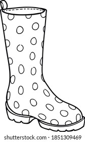 vector contour image of a fashionable women's rubber boot with polka dots on a white background
