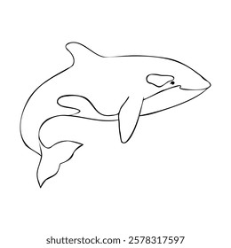 Contorno vetorial da baleia-assassina ou Orcinus orca. Linear Habitantes selvagens dos mares e oceanos do Ártico. Ilustração de contorno desenhada à mão. Imagem de mamíferos submarinos em monocromo