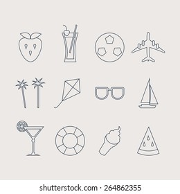 Vector contour line set of minimal icons. Summer collection