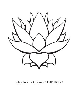 Vector contour lotus isolated from background. Floral sacred outline symbol for logo spa and yoga center. Line art water flower for icon. Contour lily for infographic