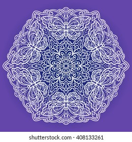 vector, contour, mandala,  illustration, flower, butterfly, ornament in a circle, ethnic style, lace