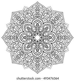 Vector contour mandala on a white background. Oriental ornament. Element for design. Sketch for fretwork.