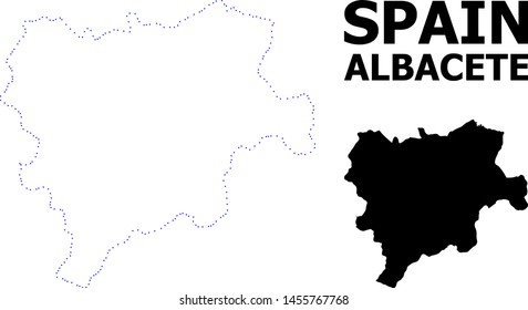 Vector contour Map of Albacete Province with name. Map of Albacete Province is isolated on a white background. Simple flat dotted geographic map template.