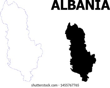 Vector contour Map of Albania with name. Map of Albania is isolated on a white background. Simple flat dotted geographic map template.
