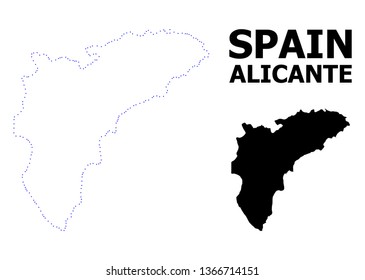 Vector contour Map of Alicante Province with caption. Map of Alicante Province is isolated on a white background. Simple flat dotted geographic map template.