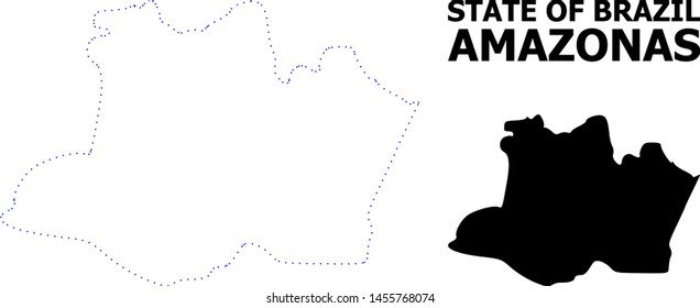 Vector contour Map of Amazonas State with name. Map of Amazonas State is isolated on a white background. Simple flat dotted geographic map template.