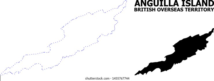 Vector contour Map of Anguilla Island with caption. Map of Anguilla Island is isolated on a white background. Simple flat dotted geographic map template.