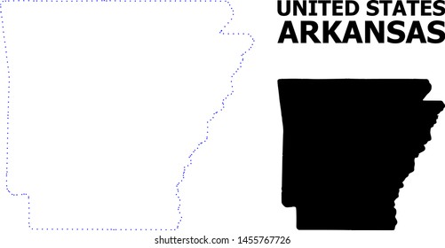 Vector contour Map of Arkansas State with title. Map of Arkansas State is isolated on a white background. Simple flat dotted geographic map template.