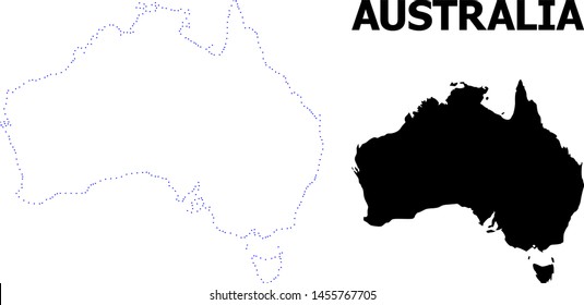 Vector contour Map of Australia with title. Map of Australia is isolated on a white background. Simple flat dotted geographic map template.
