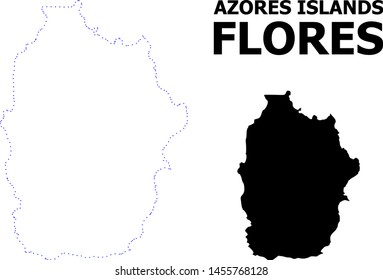 Vector contour Map of Azores - Flores Island with caption. Map of Azores - Flores Island is isolated on a white background. Simple flat dotted geographic map template.