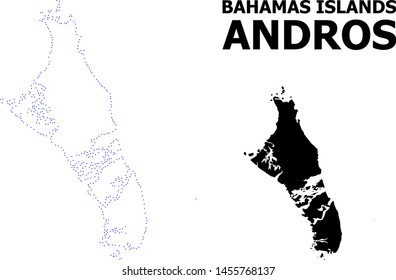 Vector contour Map of Bahamas - Andros Island with caption. Map of Bahamas - Andros Island is isolated on a white background. Simple flat dotted geographic map template.