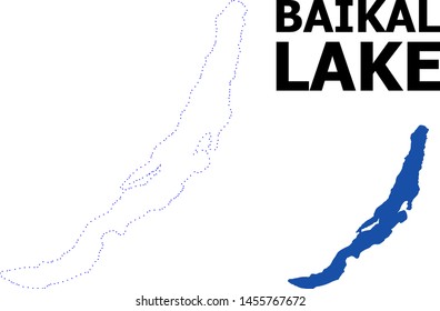 Vector contour Map of Baikal with caption. Map of Baikal is isolated on a white background. Simple flat dotted geographic map template.
