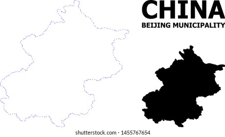Vector contour Map of Beijing Municipality with title. Map of Beijing Municipality is isolated on a white background. Simple flat dotted geographic map template.